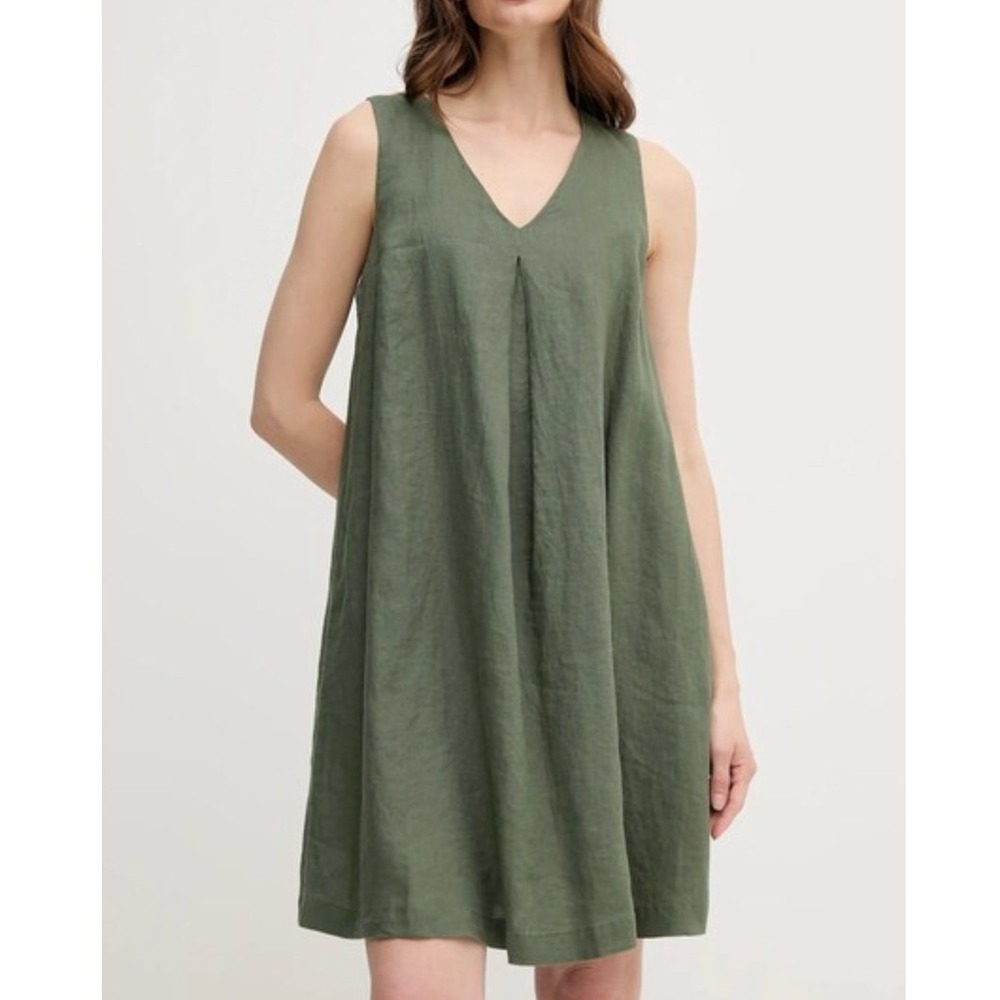 United Colors of Benetton Mini Dress Linen Small Green Shift Lagenlook Earthy